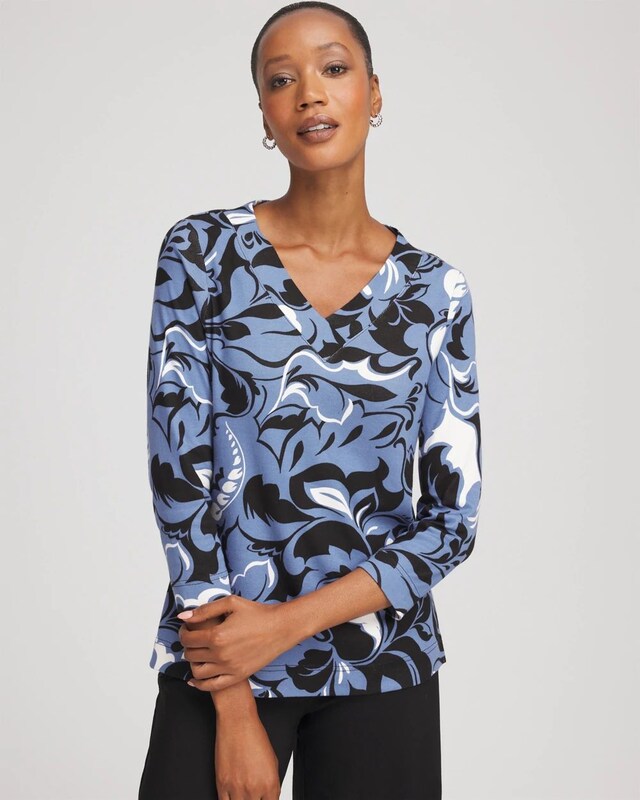 Pima Cotton Floral 3/4 Sleeve Tee - image 1